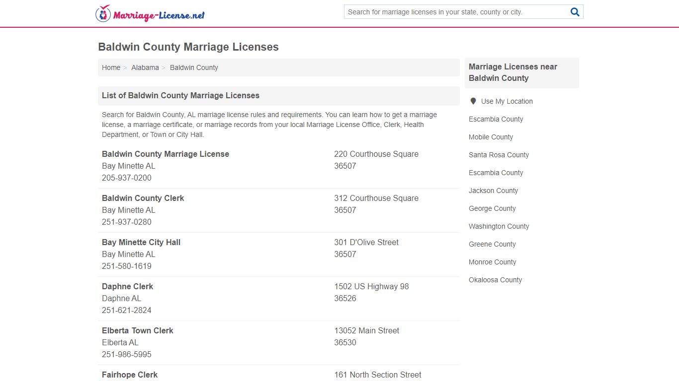 Baldwin County Marriage Licenses